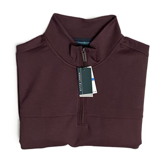 Perry Ellis Men's XLT Big & Tall 1/4 Zip Pullover Sweatshirt Dark Red NEW - Picture 1 of 10